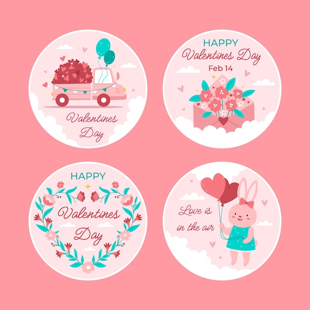 Free vector valentines day celebration labels collection