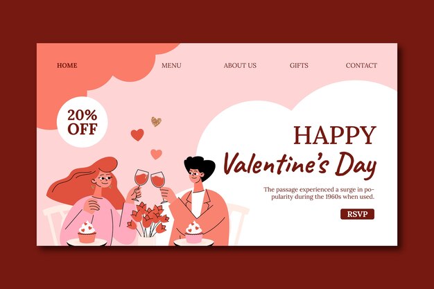 Valentines day celebration landing page template