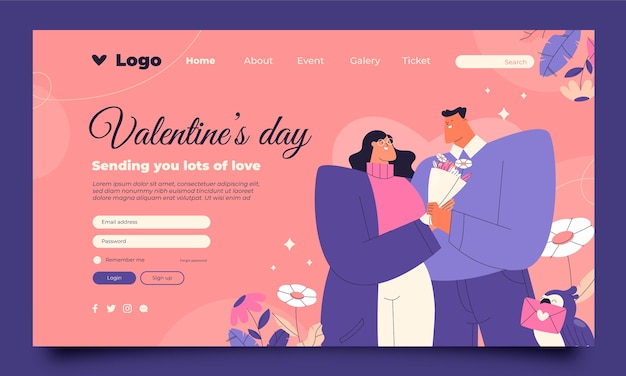 Free vector valentines day celebration landing page template