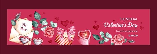 Valentines day celebration twitch banner template