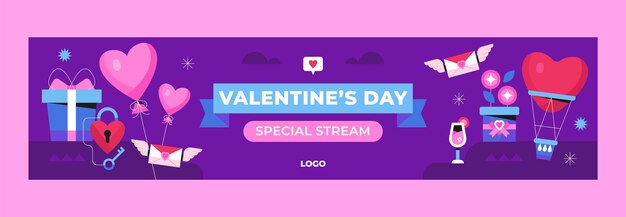 Free vector valentines day celebration twitch banner template