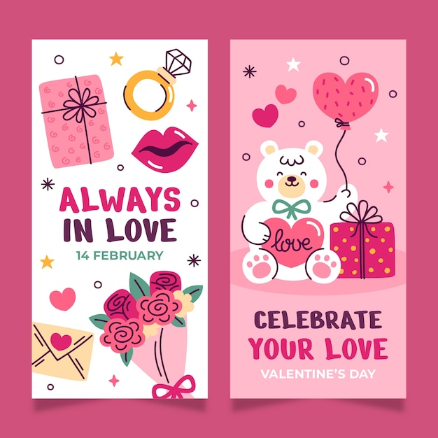 Free vector valentines day celebration vertical banners set