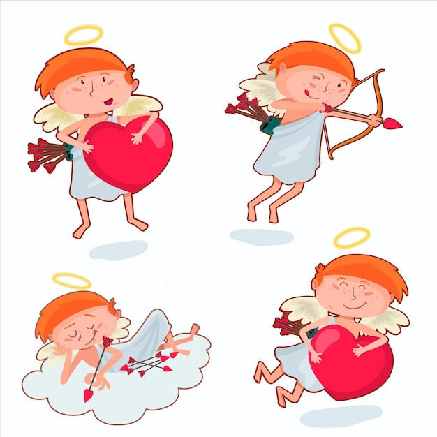 Free vector valentines day cupid character set