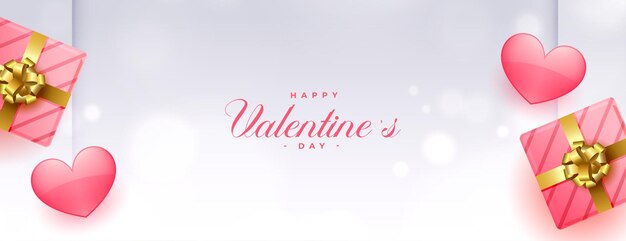 Valentines day cute hearts and gift boxes banner design