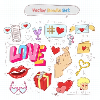 Valentines day doodle set vector