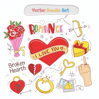 Valentines day doodle set vector