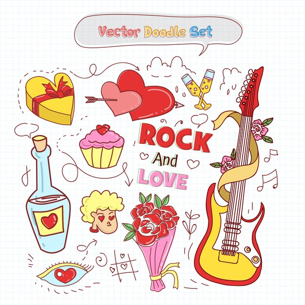 Valentines day doodle set vector