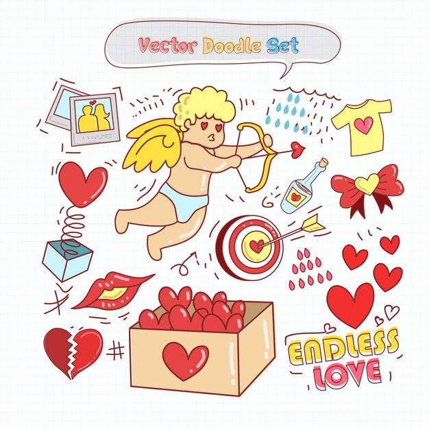 Valentines day doodle set vector