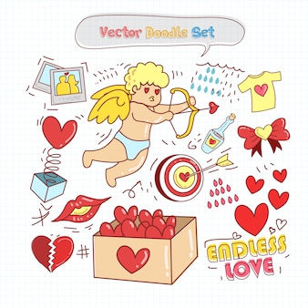 Valentines day doodle set vector