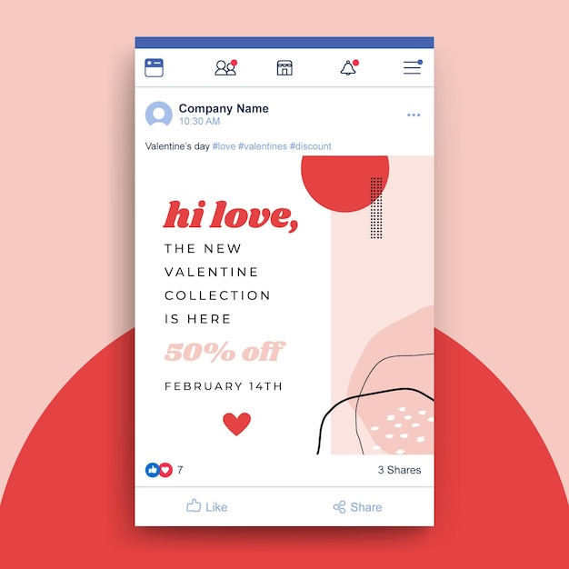 Vettore gratuito modello di post facebook di san valentino