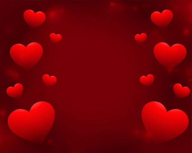 Valentines day floating hearts red background with text space