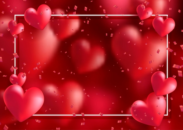 Бесплатное векторное изображение Рамка дня святого валентина с сердечками и конфетти