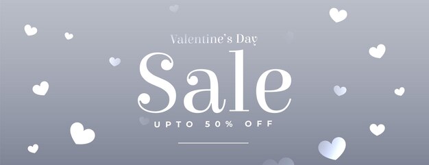 Valentines day gray sale banner with floating hearts