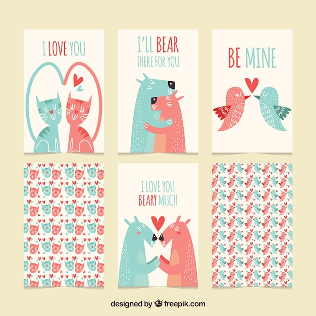 Free vector valentines day greeting card set