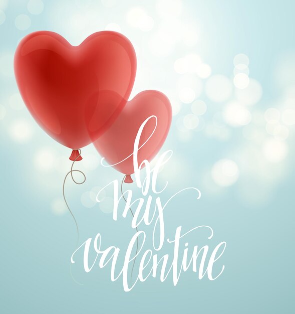 Открытка на день Святого Валентина с воздушным шаром в форме красного сердца. Векторная иллюстрация EPS10