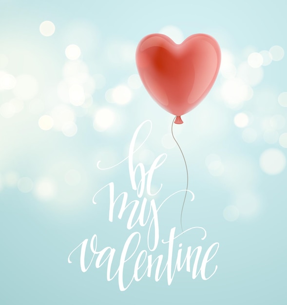 Открытка на день Святого Валентина с воздушным шаром в форме красного сердца. Векторная иллюстрация EPS10