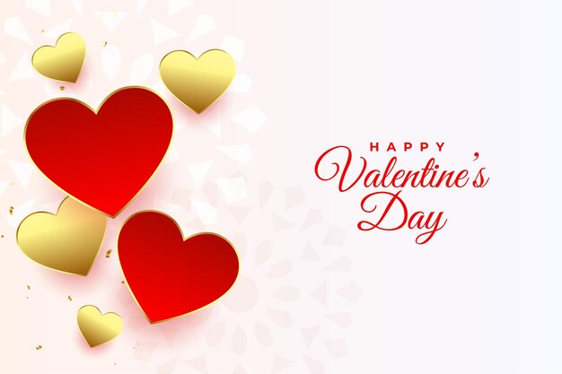 Valentines day greeting with red and golden hearts