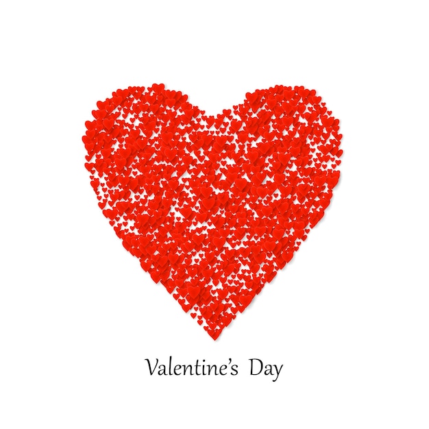 バレンタインの心がたくさんあるバレンタインデーのハートの形白で隔離の愛のグリーティングカード