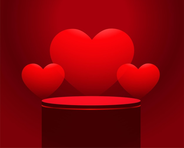 Free vector valentines day hearts background with 3d podium red platform