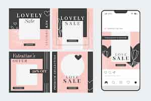 Free vector valentines day instagram post collection