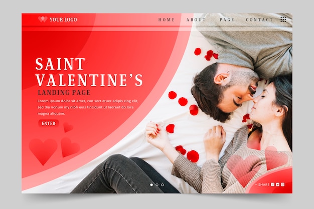 Vettore gratuito modello di landing page di san valentino