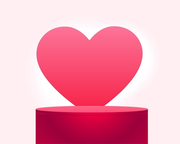 Free vector valentines day love heart background with 3d podium platform