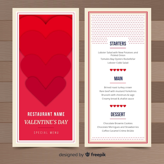 Free vector valentines day menu template