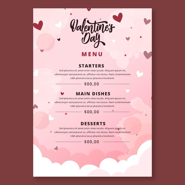 Free vector valentines day menu template