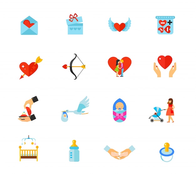 Valentines day and newborns icon set