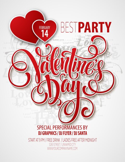 Valentines Day Party Flyer. Vector illustration EPS10