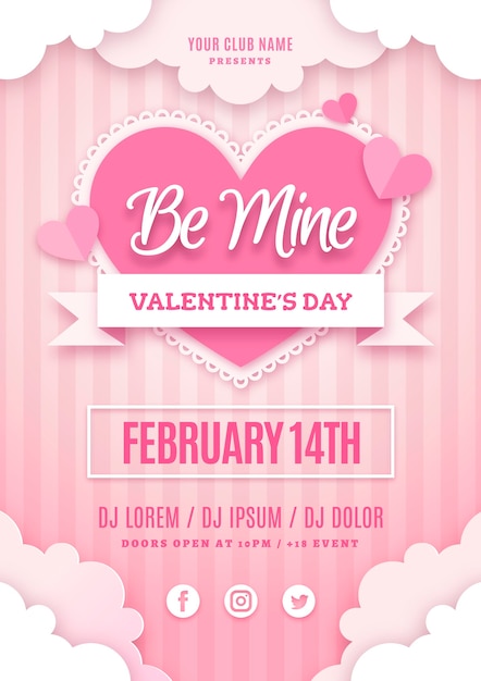 Free vector valentines day party poster template in paper style