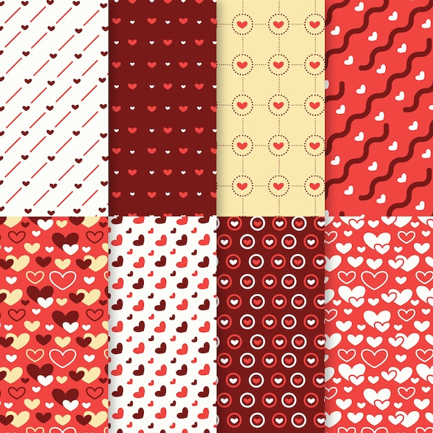 Free vector valentines day pattern collection in flat design