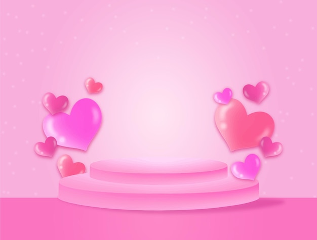 Free vector valentines day podium with realistic hearts