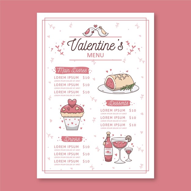 Free vector valentines day restaurant menu concept