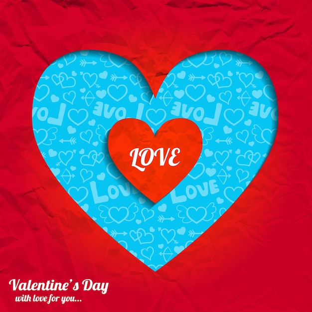 Free vector valentines day romantic with cut heart from red crumpled paper  vector illustration