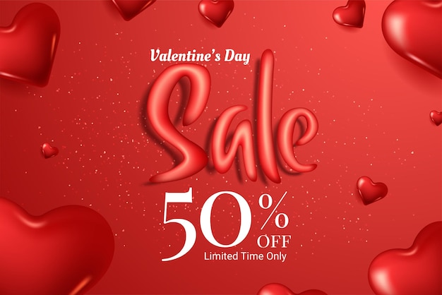 Valentines day sale background with heart shaped balloons