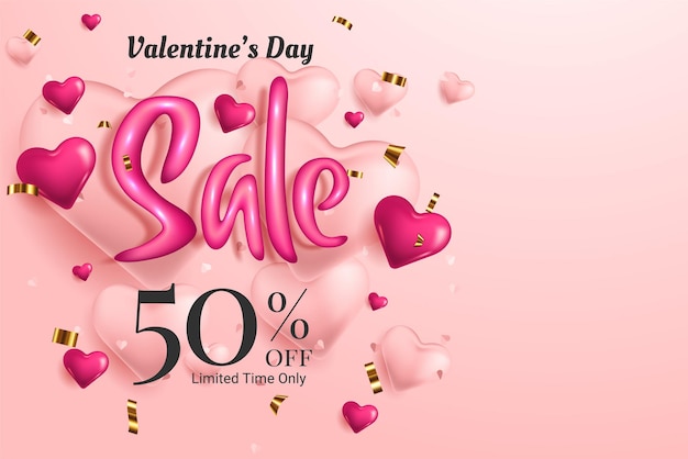 Valentines day sale background with heart shaped balloons