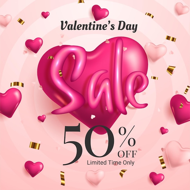 Valentines day sale background with Heart Shaped Balloons