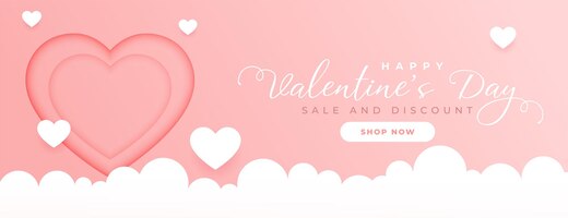 Valentines day sale banner in paper style design