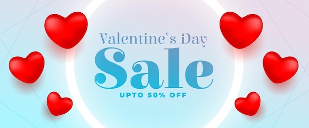 Valentines day sale and discount banner with realistic hearts