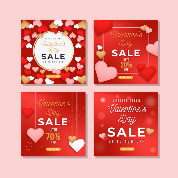 Vettore gratuito raccolta della posta del instagram di vendita di san valentino