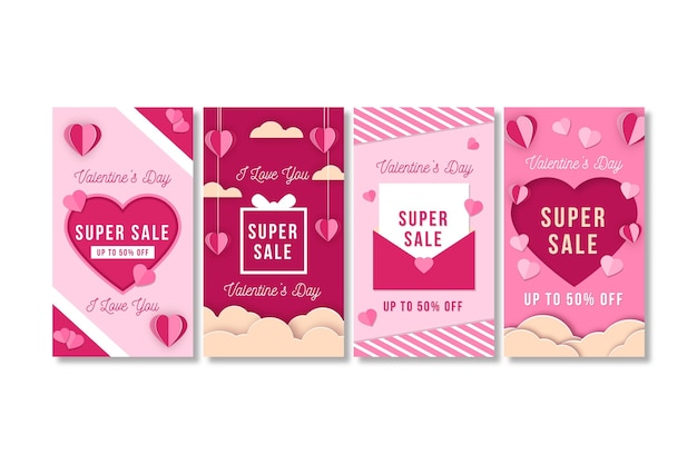 Free vector valentines day sale instagram stories collection