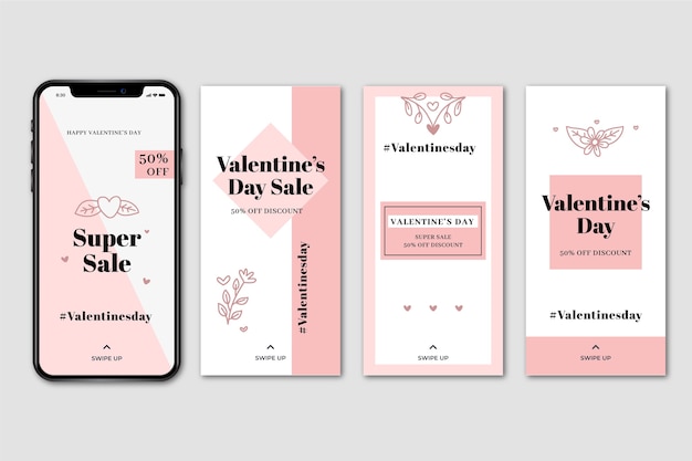 Valentines day sale instagram story set