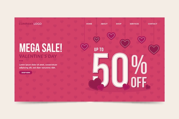 Free vector valentines day sale landing page template