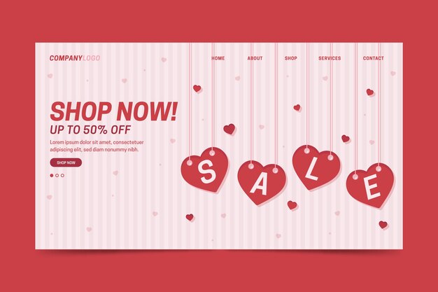 Valentines day sale landing page template