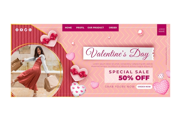 Valentines day sale landing page template