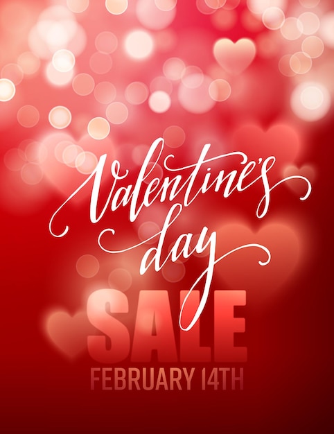 Продажа на день Святого Валентина, шаблон плаката на абстрактном фоне с сердечками и кругами боке. Векторная иллюстрация EPS10