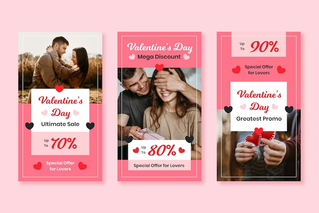 Vettore gratuito raccolta di storie di vendita di san valentino