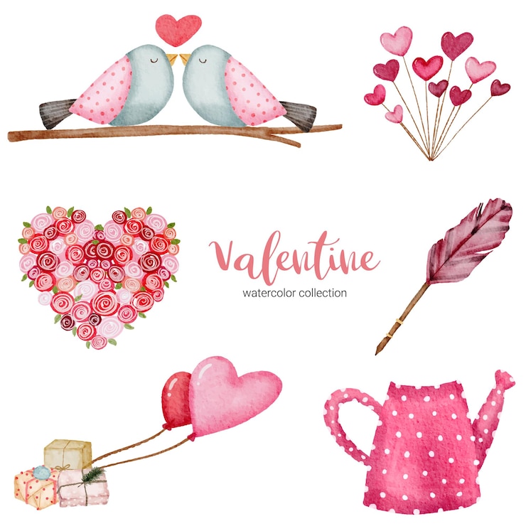 Free Vector valentines day set elements gifts, birds, heart and more.
