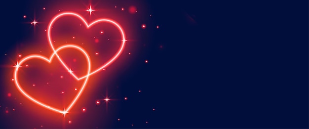 Vettore gratuito bandiera lucida di san valentino con cuori al neon e spazio di testo